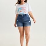 Stretchy Folded Hem Skinny-Fit Denim Shorts