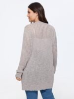 Heather Vertical Openwork Lightweight Long Cardigan - Image 4