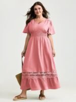 Lace Cut-Out Shirred Solid Maxi Dress - Image 17