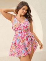 Knotted Blooming Floral Print Swim Dress