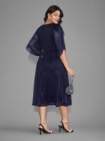 Glitter Mesh Petal Sleeve Midi Dress - Image 5
