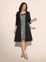 Heart Neckline Patchwork Sequin Button Detail Dress - Image 29