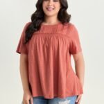 Cotton Stretchy Lace Trim Flowy T-Shirt