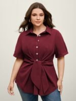 Knotted Front Asymmetrical Hem Blouse - Image 17