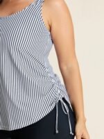 Striped Print Drawstring Sides Swim Top - Image 10