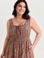 Supersoft Ditsy Floral Print Shirred Midi Dress - Image 2
