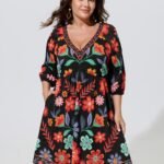 Floral Print V Neck Pocket Mini Dress