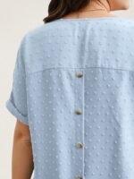 Back-Button Textured V-Neck Shirt - Image 38