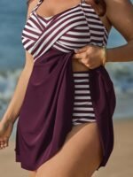 Striped Contrast Twist Front Swim Dress - Image 20