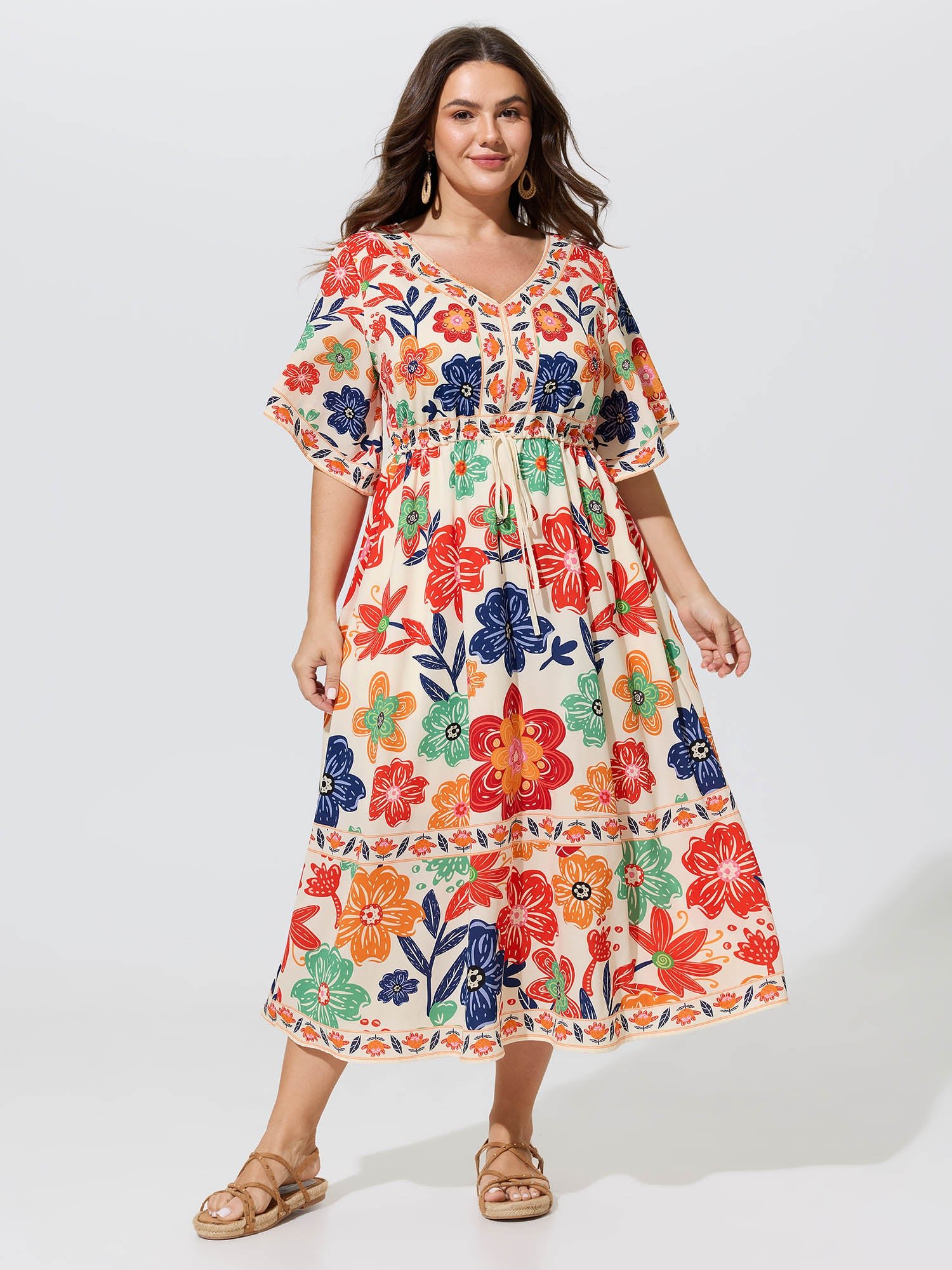 152432866_yy-1.jpg Floral Print Drawstring Waist Tiered Maxi Dress - Image 1