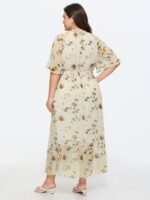 Floral Print Pockets Shirred Mock Neck Maxi Dress - Image 16