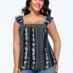 Floral Print Ruffled Straps Tank Top