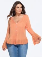 Lightweight Flared Sleeve Ruffle Hem Cardigan - Image 3
