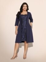 Heart Neckline Patchwork Sequin Button Detail Dress - Image 18