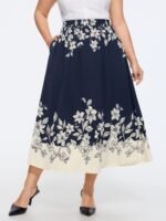 Floral Print Elastic Waist Pocket Midi Skirt