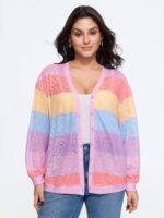 Breathable Stripe Button Down Placket Kimono