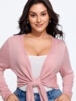 Front Tie Wrap Cropped Cardigan - Image 2