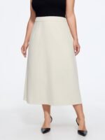Minimal Solid Back Split A Line Midi Skirt