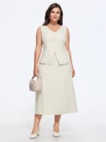 Minimal Solid Back Split A Line Midi Skirt - Image 2