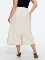 Minimal Solid Back Split A Line Midi Skirt - Image 3