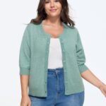 Heather Crew Neck 3/4 Sleeve Knit Cardigan