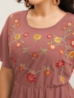 Floral Embroidered Waist-Cinched Midi Dress - Image 9