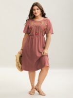 Floral Embroidered Waist-Cinched Midi Dress - Image 10