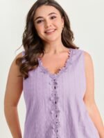 Cotton Floral Lace Detail Textured Tank Top - Image 8