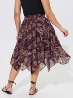 Paisley Print Shirred Waist Asymmetrical Mesh Midi Skirt - Image 3