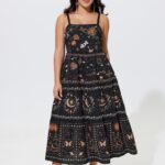 Celestial Print Shirred Tiered Maxi Dress