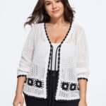 Floral Contrast Hollow Drawstring Cardigan