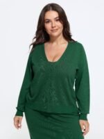 Textured Solid V Neck Front Button Cardigan - Image 5