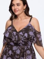 Floral Burnout Textured Chiffon High Low Hem Midi Dress - Image 2