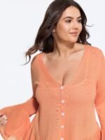 Lightweight Flared Sleeve Ruffle Hem Cardigan - Image 2