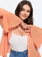Lightweight Flared Sleeve Ruffle Hem Cardigan - Image 6