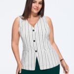 Vertical Stripes Print Three Buttons Blazer Vest