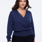 Wrap Neck Drop Shoulder Ribbed Hem Pullover