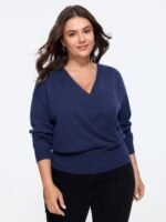 Wrap Neck Drop Shoulder Ribbed Hem Pullover - Image 5