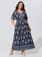 Paisley Print Pockets Shirred Waist Maxi Dress - Image 12
