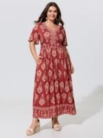Paisley Print Pockets Shirred Waist Maxi Dress - Image 20