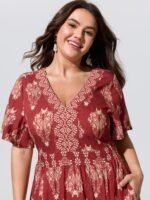 Paisley Print Pockets Shirred Waist Maxi Dress - Image 21