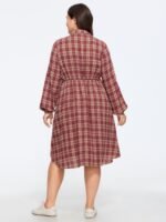 Plaid Print Drawstring Waist Shirt Mini Dress - Image 3