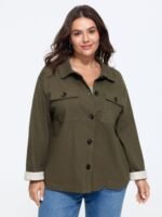 Lapel Collar Button‑Front Flap Pockets Jacket