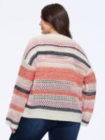 V Neck Striped Cut Out Button Down Cardigan - Image 3