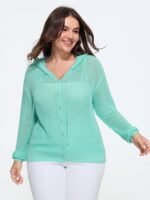 Button‑Front Breathable Drawstring Hooded Cardigan