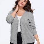 Textured V‑Neck Button Front Relaxed Fit Cardigan