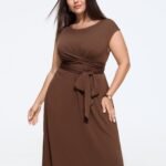 Stretchy Twist Front Wrap Tie Waist Midi Dress