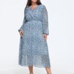 Abstract Print Pleated Chiffon Flowy Midi Dress