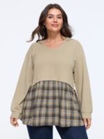 Color‑Block Plaid Patchwork Hooded Sweatshirt