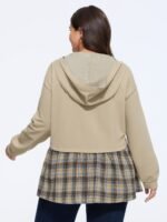 Color‑Block Plaid Patchwork Hooded Sweatshirt - Image 3